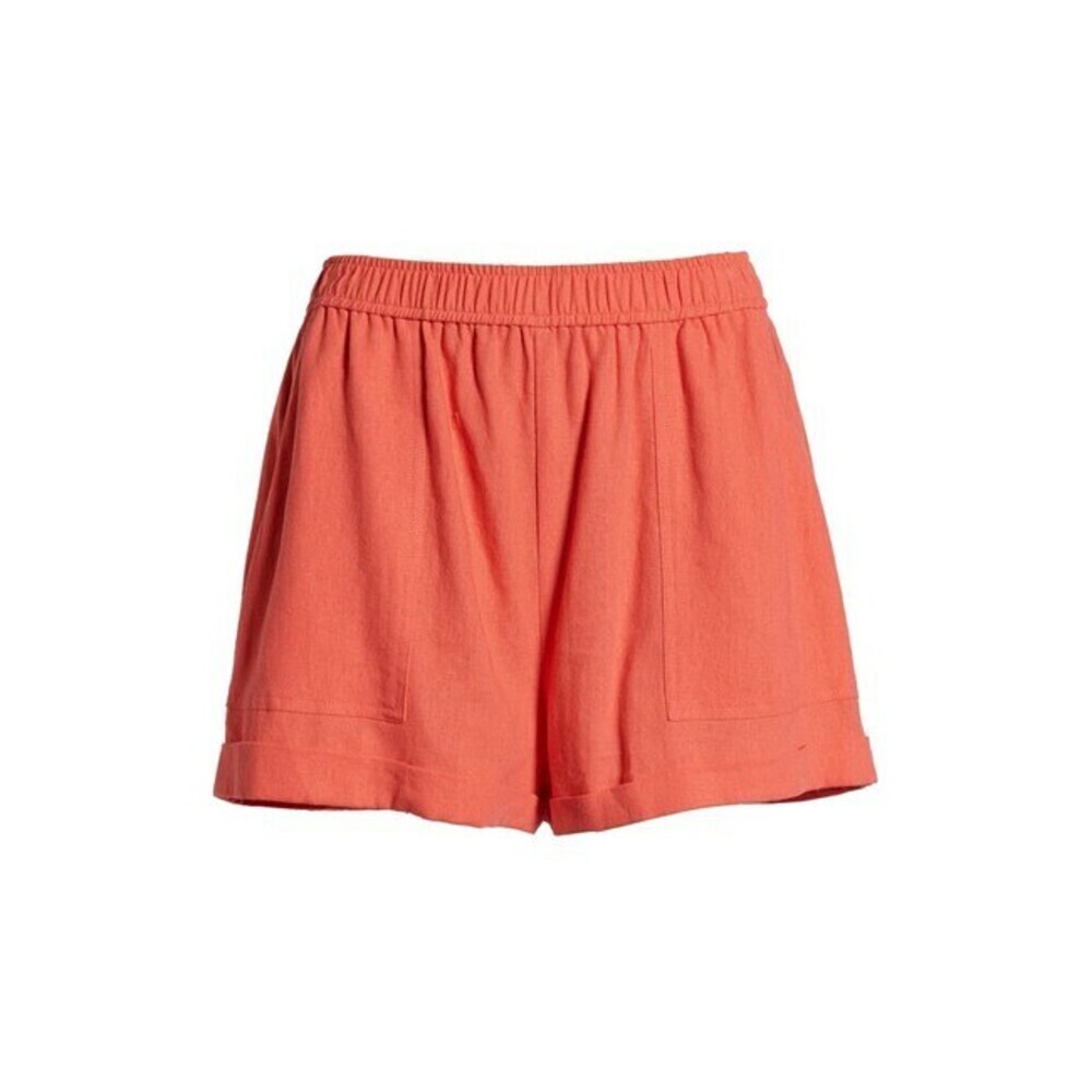 BP. Cuff Hem Linen Blend Shorts In Coral Orange Size M